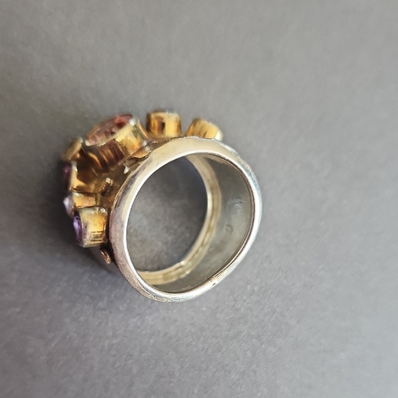 Artisan Silver and Gold Ring with Gemstones - Picture 4 of 4